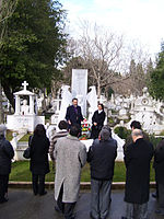 Archbishop Sebouh at the grave of Hrant Dink in Istanbul, Turkey