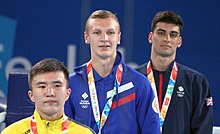 Boxing at the 2018 Summer Youth Olympics - Boys' light welterweight Victory Ceremony 68.jpg