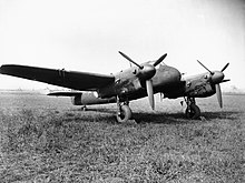 A Beaufighter fitted with Mark IV radar, the transmitting antenna may be seen on the nose of the aircraft, the receiving antenna are fitted to the wings Bristol Beaufighter Mk IIF night fighter of No. 255 Squadron RAF at Hibaldstow, Lincolnshire, 5 September 1941. ATP10603B.jpg