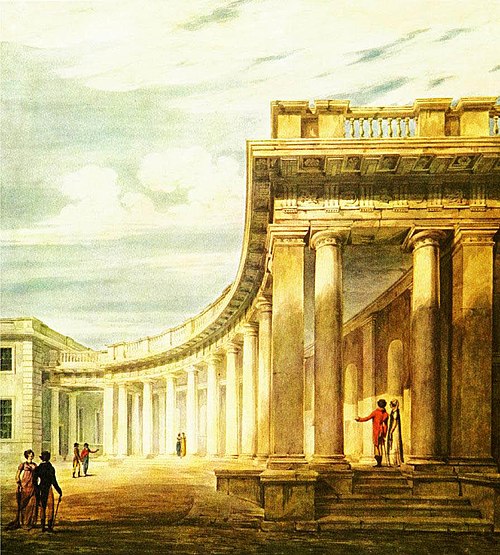One of James Gibbs's colonnades at Burlington House in a watercolour, c. 1806–08