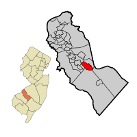 Berlin Borough highlighted in Camden County. Inset: Location of Camden County highlighted in the State of New Jersey.