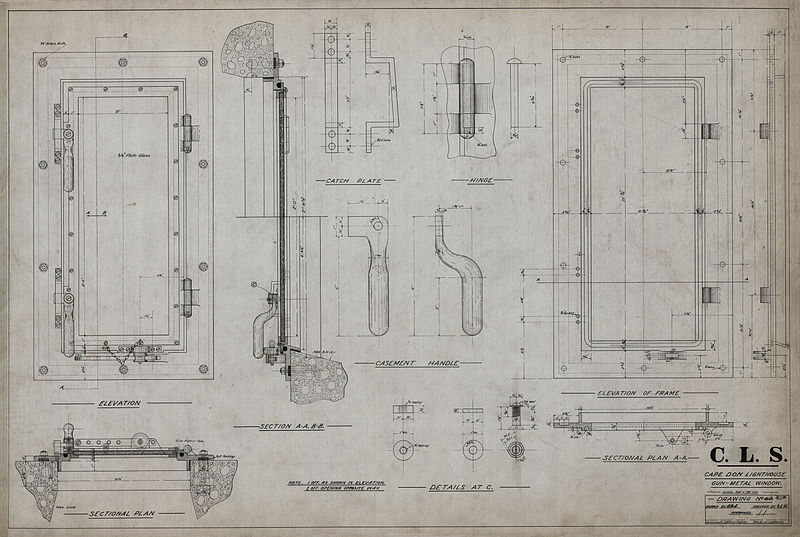 File:Cape Don Light - Windows gunmetal handle and frame details, 1915.jpg