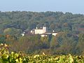 Français : Château d'Anqueville, Bouteville, Charente, France. Vue depuis la Groie, St-Amant-de-Graves