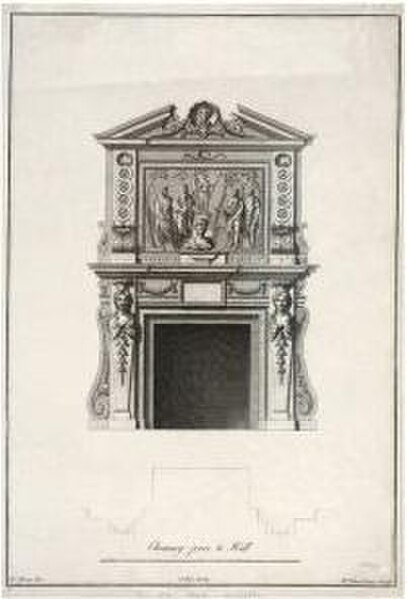 Chimneypiece from The Plans, Elevations and Sections, Chimney-pieces and Cielings [sic] of Houghton in Norfolk, 1735 V&A Museum no. 13095
