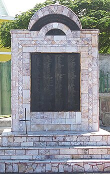 On the side which faces the sea, the memorial features a list of 233 names of those who perished, 2014. Christena memoral list.JPG