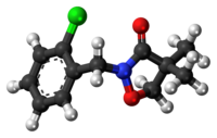 Ball-and-stick model of the clomazone molecule