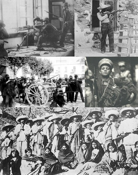 From left to right and top to bottom: Huertista troops insurging against President Francisco Madero, Ten Tragic Days, 1913 Questionable photograph, ma