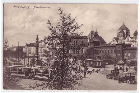 Düsseldorf, Haroldstraße mit Synagoge (rechts) Postkarte von 1908