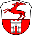 Gemeinde Trabitz Von Silber und Rot geteilt, oben ein springender roter Hirsch, unten ein silberner Turm.
