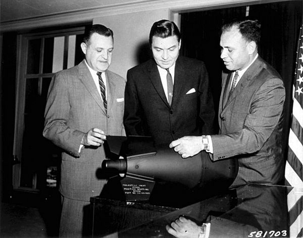 U.S. officials view a W54 nuclear warhead (with a 10- or 20-ton explosive yield) as used on the Davy Crockett recoilless gun, one of the smallest nucl