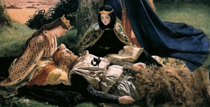 A detail of La Mort d'Arthur (The Death of Arthur) by James Archer (1860)