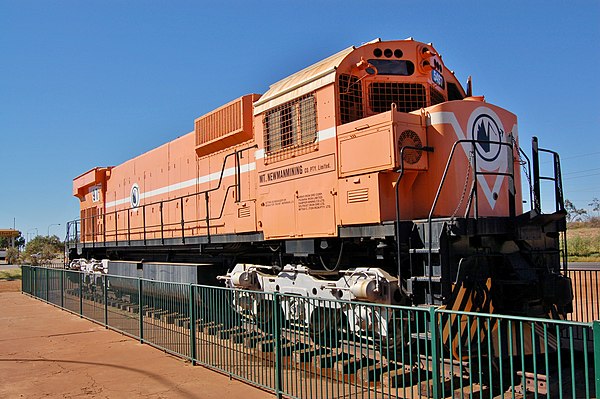 Preserved Mount Newman Mining MLW M636 diesel locomotive in April 2012