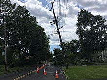 Downed tree branch and damaged power lines caused by the derecho in Hatboro, Pennsylvania Downed tree branch and damaged power lines from 6-3-2020 derecho Hatboro PA.jpeg