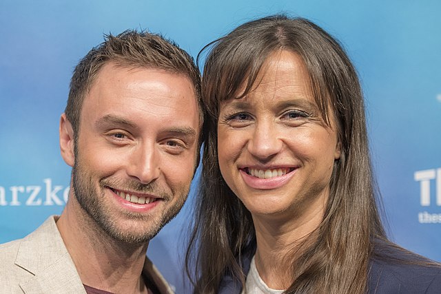 Måns Zelmerlöw and Petra Mede, hosts of the 2016 contest.