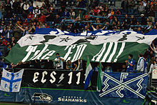 Emerald City Supporters display at the 2008 home opener Emerald City Supporters Take 'Em All.jpg