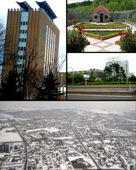 Top Left: Bunkyo University Top Right: Ekorin Village Middle right: - Sapporo Brewery Hokkaido Factory Bottom: - Winter vista from helicopter