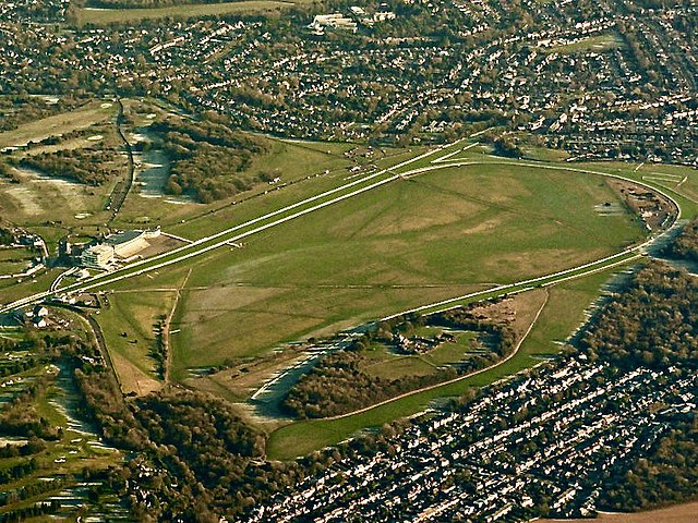 Aerial view of Epsom Downs racecourse