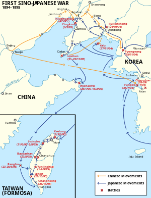 Первая китайско-японская война, крупные сражения и передвижение войск 
