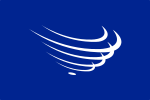 Bandeira azul com arcos brancos sucessivos simulando o contorno da América do Sul