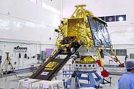 GSLV Mk III M1, Chandrayaan-2 - Pragyan rover mounted on the ramp of Vikram lander.jpg