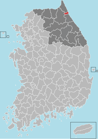 束草市在韓國及江原道的位置