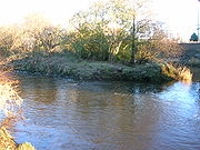 The islet in the Garnock at Kilwinning, just upstream of the bridge and shown as part of the old Bleaching Green on the 1896 OS map.