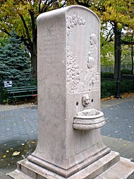 The General Slocum disaster memorial in Tompkins Square Park, Manhattan, New York City, which was once part of the Little Germany neighborhood General Slocum Memorial Tompkins Square Park NYC.JPG