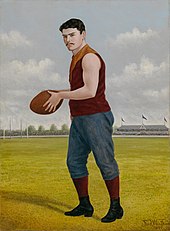 1901 portrait of Geoff Moriarty, who played in two VFL premierships for Fitzroy before going on to become the club's first official coach in 1911. His son Jack also played for Fitzroy. Geoff Moriarty 1901.jpg