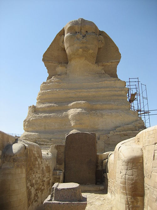 The New Kingdom Dream Stele between the paws of the Sphinx.