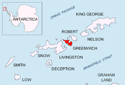 Plasseringa til Greenwich Island i Sør-Shetlandsøyane.