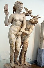 Greek sculpture group of Aphrodite, Eros, and Pan (c. 100 BC)