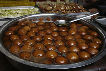 Gulab jamun often comes with chashni syrup