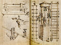 On the right hand page are types of ladders from the end of the 15th century in Germany