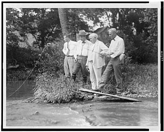 Henry Ford fishing, with Harvey Firestone, Christian, and Thomas Edison LCCN92503798.jpg