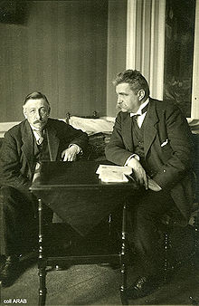 SDAP leader Pieter Jelles Troelstra in 1917 (on the left together with Hjalmar Branting) Hjalmar Branting & Pieter Jelles Troelstra - 1917.jpg