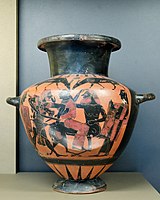 Hérakles, Déianeira a Nessos, antická černofigurová Hydro, asi 575-550 př. Kr.