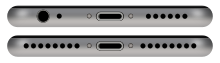 Comparison of ports on iPhone 6/6S (top) and iPhone 7 (bottom) IPhone 6 and iPhone 7 ports comparison.svg