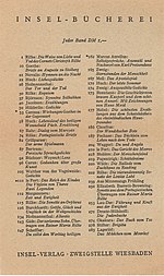 Erstes Nachkriegsverzeichnis der Insel-Bücherei der Zweigstelle Wiesbaden von 1950 (IB 1-548)