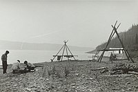 Indian fish camp at The Ramparts, Mackenzie River, 1942