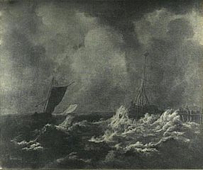 Sailing ships in stormy seas