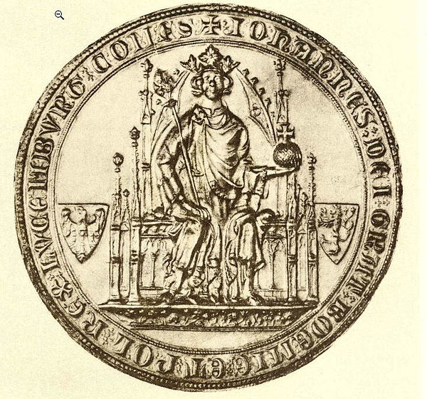 Seal of John of Bohemia. The Latin inscription on the border of the seal reads: iohannes dei grat boemie et pol rex lvcembvrg comes