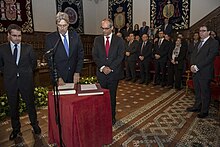 José Vicente Saz toma posesión como rector de la UAH en el Paraninfo de la Universidad el 23/03/2018.