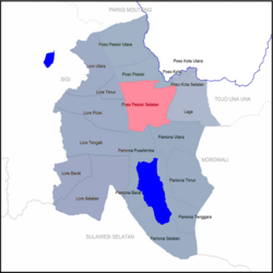 Peta kecamatan Poso Pesisir Selatan ring Kabupatén Poso