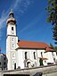 Kath. Filialkirche St. Oswald, Saalkirche mit eingezogenem Chor und Spindelhelm, Chor im Kern spätgotisch, sonst barock von Johann Baptist Lethner, 17...