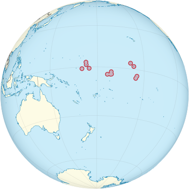 Location of Kiribati Kiribati on the globe (Polynesia centered).svg