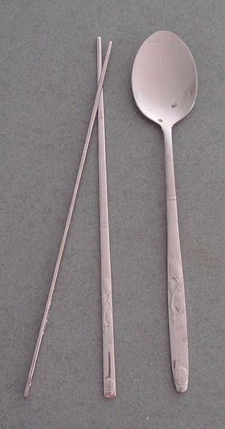 Korean chopsticks and spoon made of stainless steel.