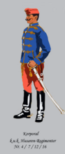 Cabo de los húsares austrohúngaros (uniforme de los regimientos 4, 7, 12 y 16)