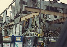 Burned buildings in Los Angeles LA Riots aftermath - 1991 (149046646).jpg