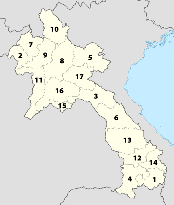 Nummerert kart som viser provinsinndelingen av Laos