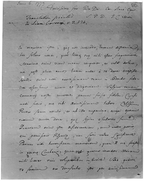 File:Linnaeus Society manuscript letter, 1773. Wellcome M0001377.jpg